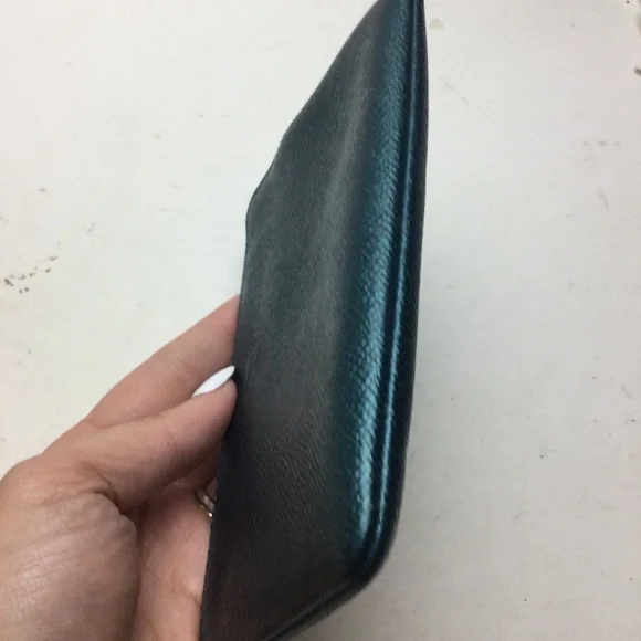 Coach Metallic Dark Teal Leather Corner Zip Wristlet - Picture 4 of 10